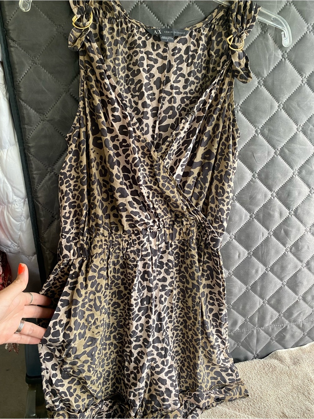 A|X Armani Exchange Silk Animal Print Wrap Romper Pockets 2